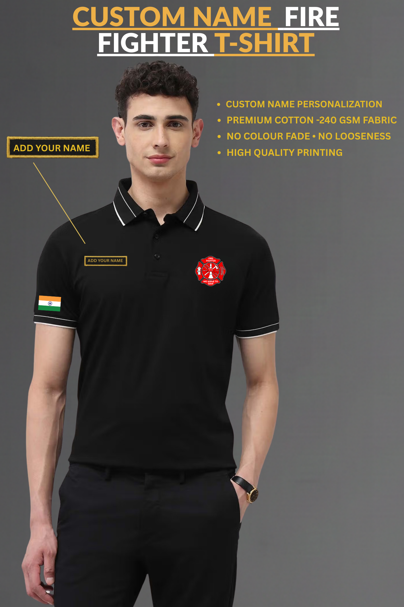 INDIAN FIREFIGHTER CUSTOM NAME T- SHIRT