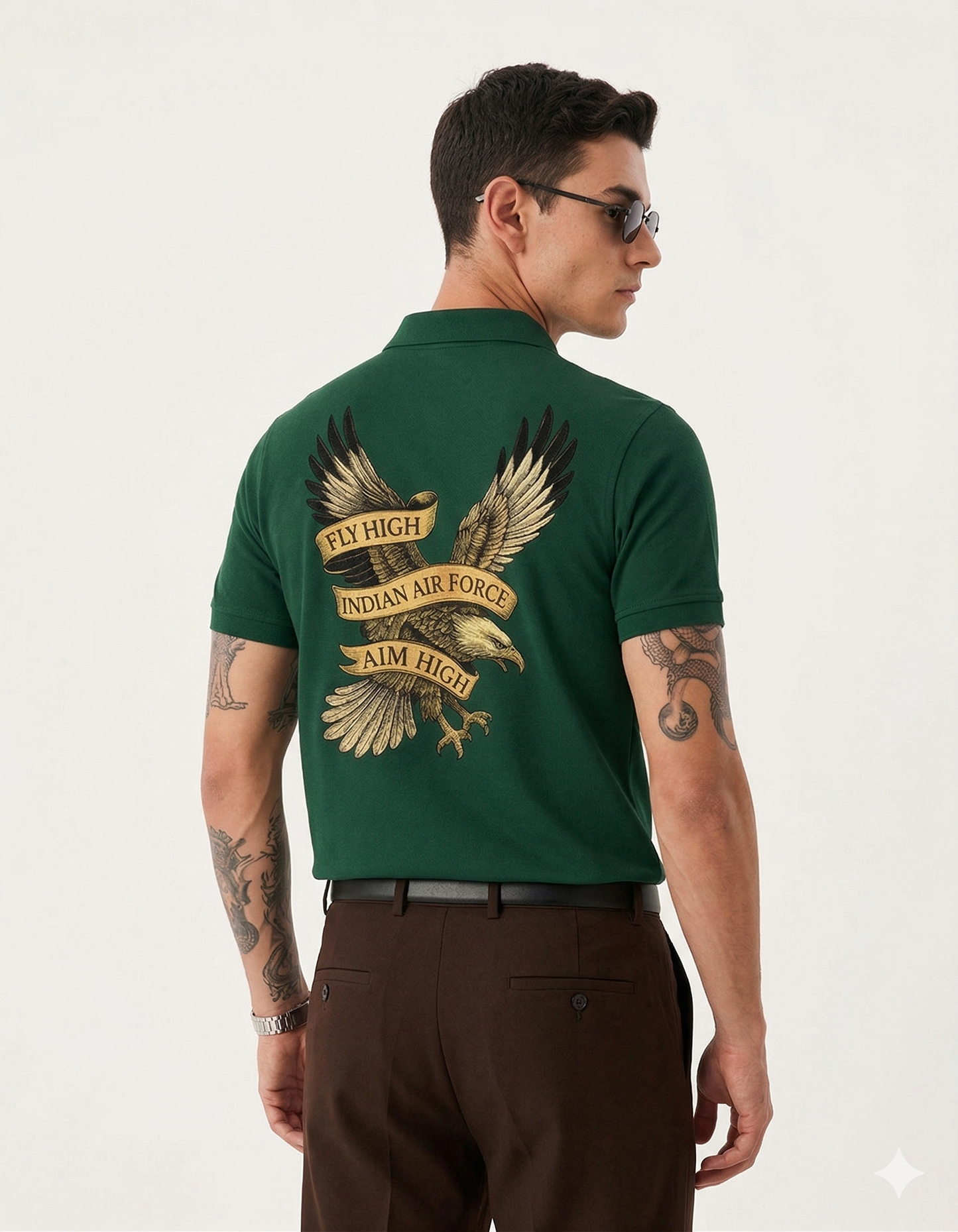 Attire Dot Bottle Green Eagle Print IAF T-Shirt – Indian Air Force Pride