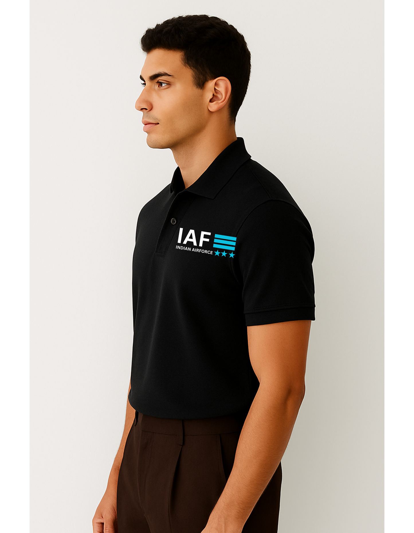 Indian Air Force (IAF) Black Polo T-Shirt – Premium Military-Inspired Apparel with Eagle Emblem