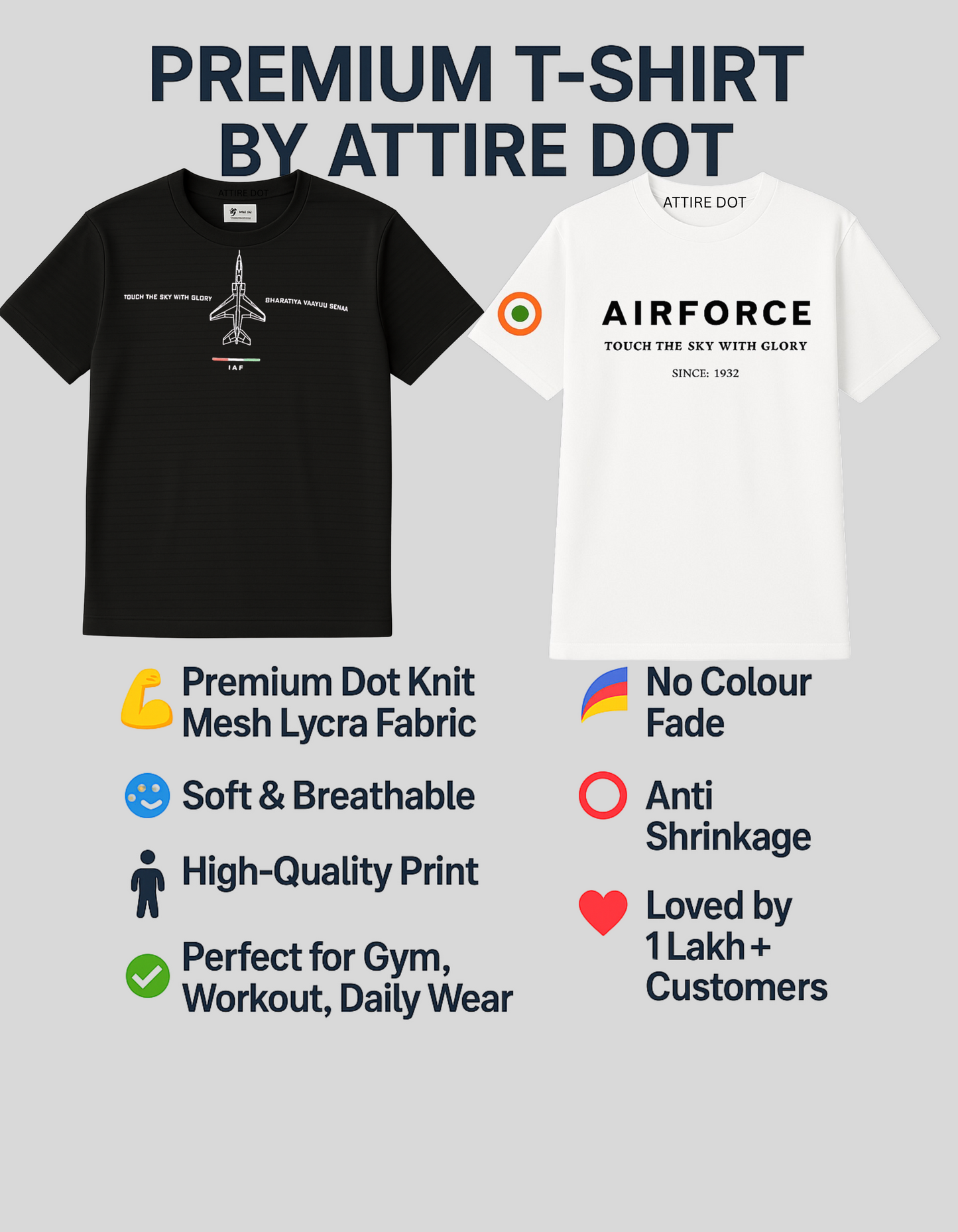 Combo of 2 Patriotic T-Shirts โ Indian Air Force & Vayuseva