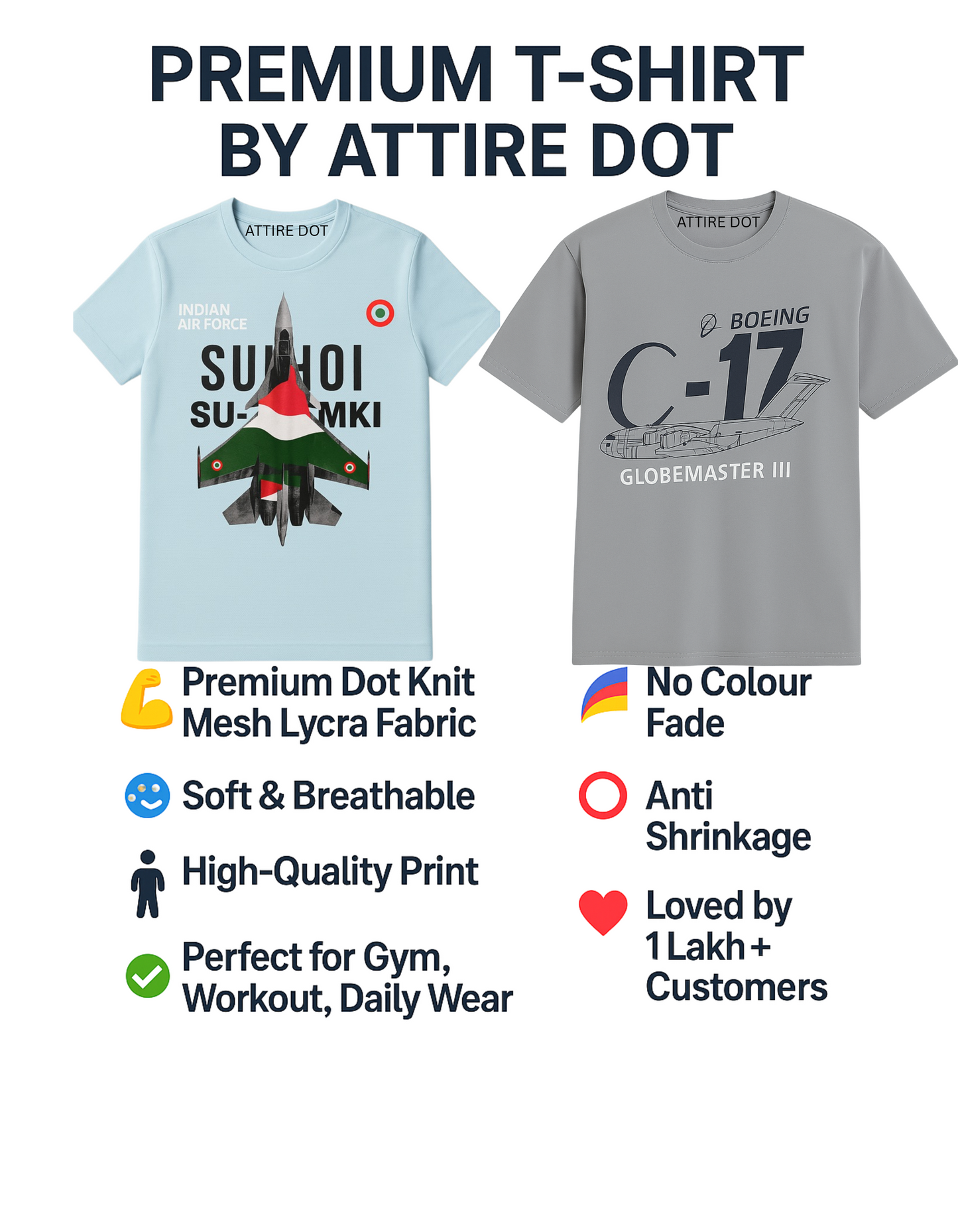 Combo of 2 Air Force Tees – Sukhoi SU-30MKI & Boeing C-17 Globemaster