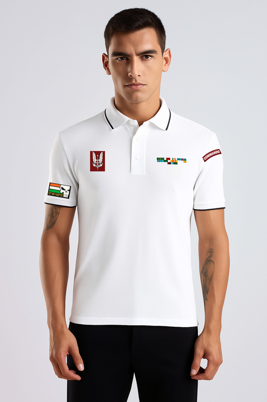 Balidaan Commando Crest Polo – 240 GSM Pure Cotton, White Special Forces Edition