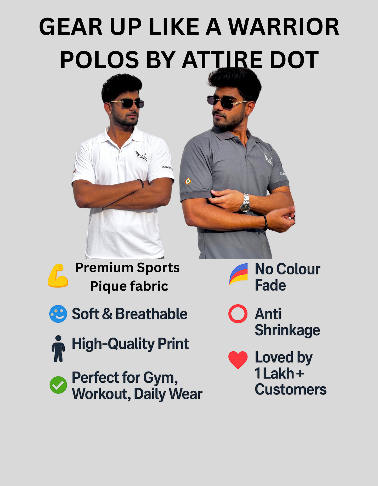 Combo of 2 C-130J Super Hercules Polo T-Shirts – White & Light Grey