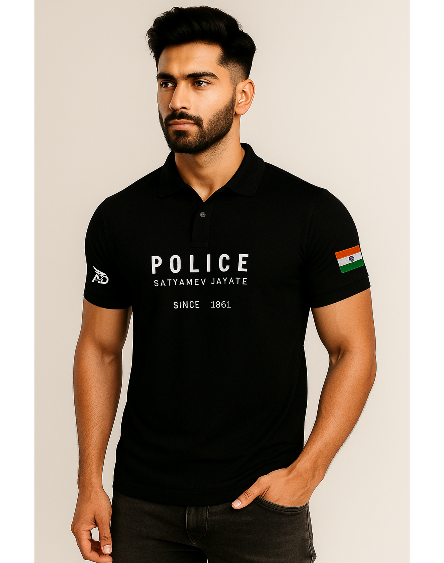 White Indian Police Polo T-Shirt – 240 GSM Cotton | Satyamev Jayate | Since 1861 | ATTIRE DOT
