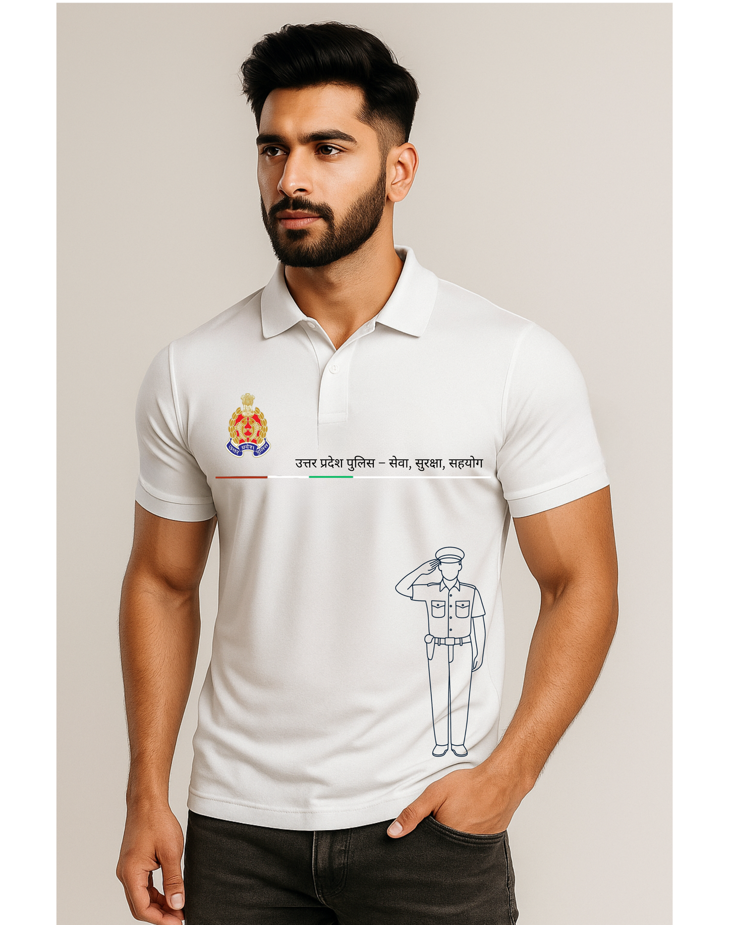 White Indian Police Polo T-Shirt – 240 GSM Cotton | UTTAR PRADESH POLICE | Since 1861 | ATTIRE DOT