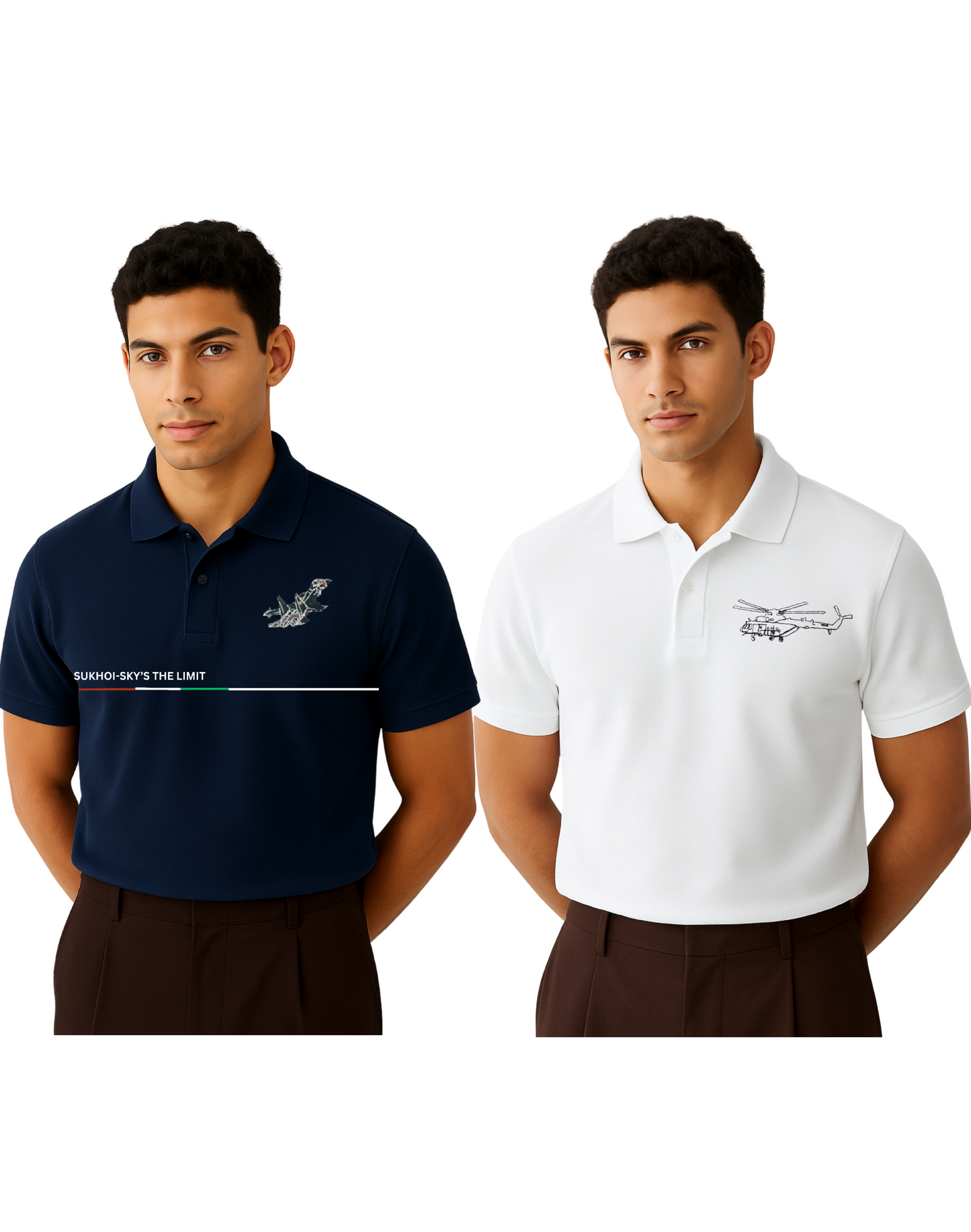 Combo of 2 Indian Air Force Polo T-Shirts – MI-17 Helicopter & SU-30 Sky"s Limit