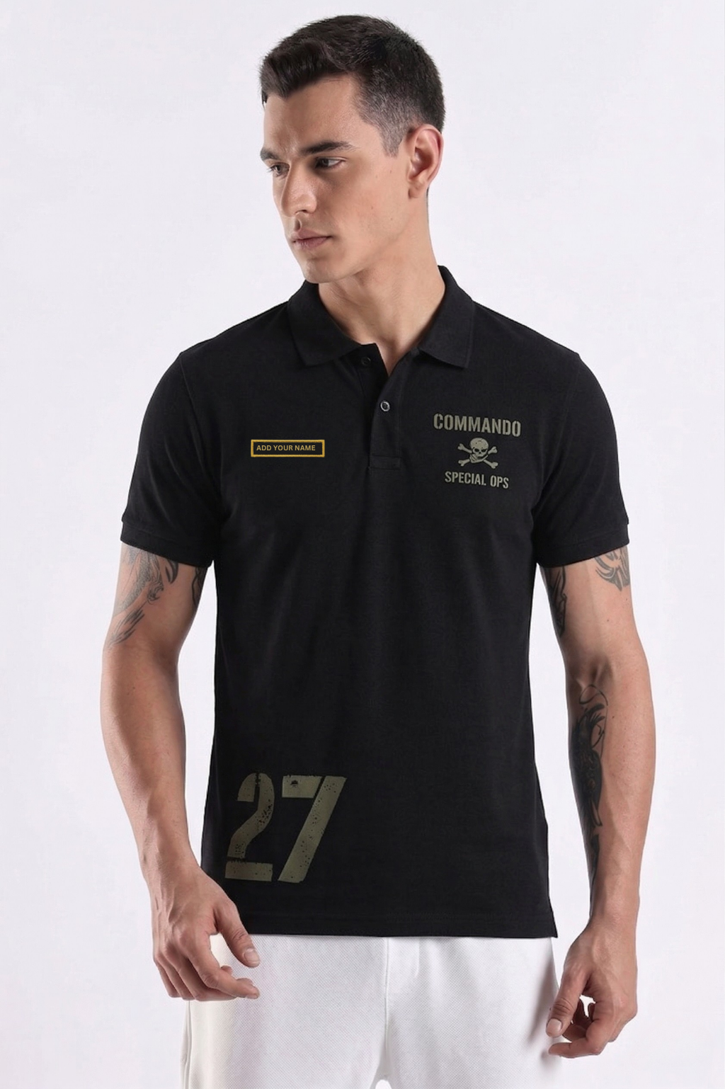 Custom Name Special Forces Black Polo T-Shirt