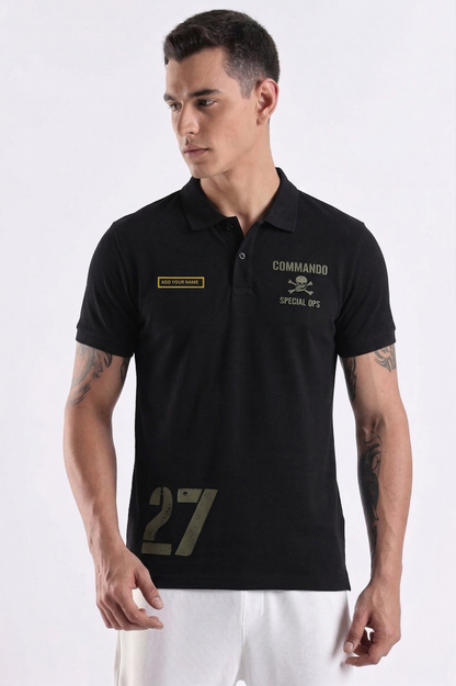 Custom Name Special Forces Black Polo T-Shirt