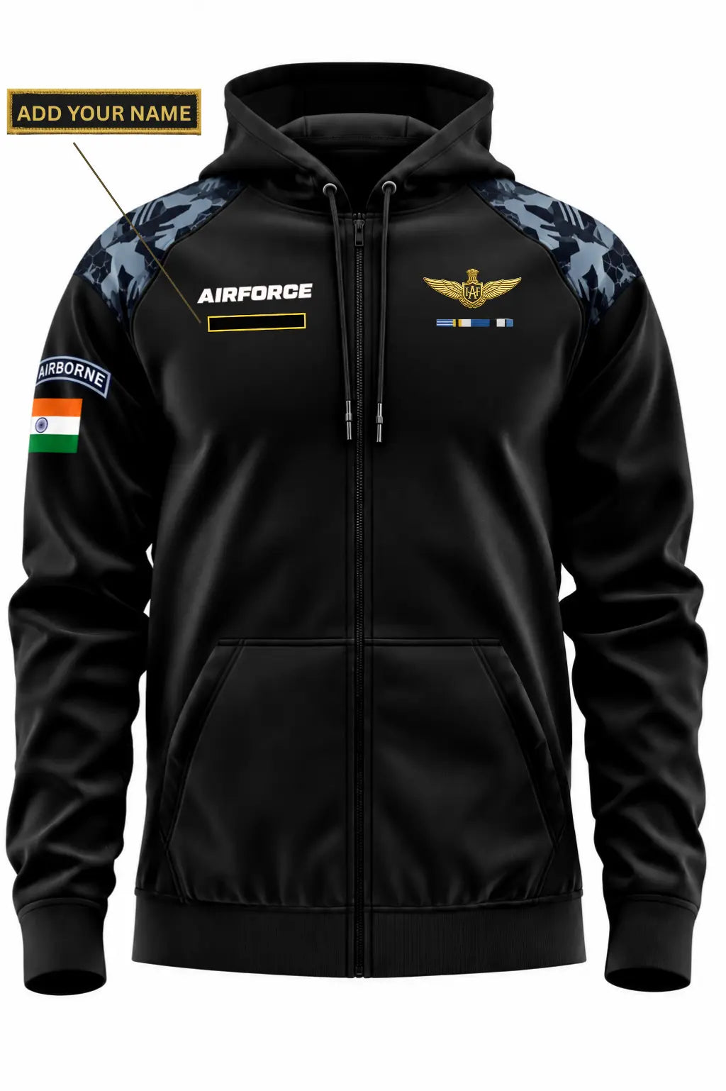 Airforce Custom Name Plate Zipper Hoodie