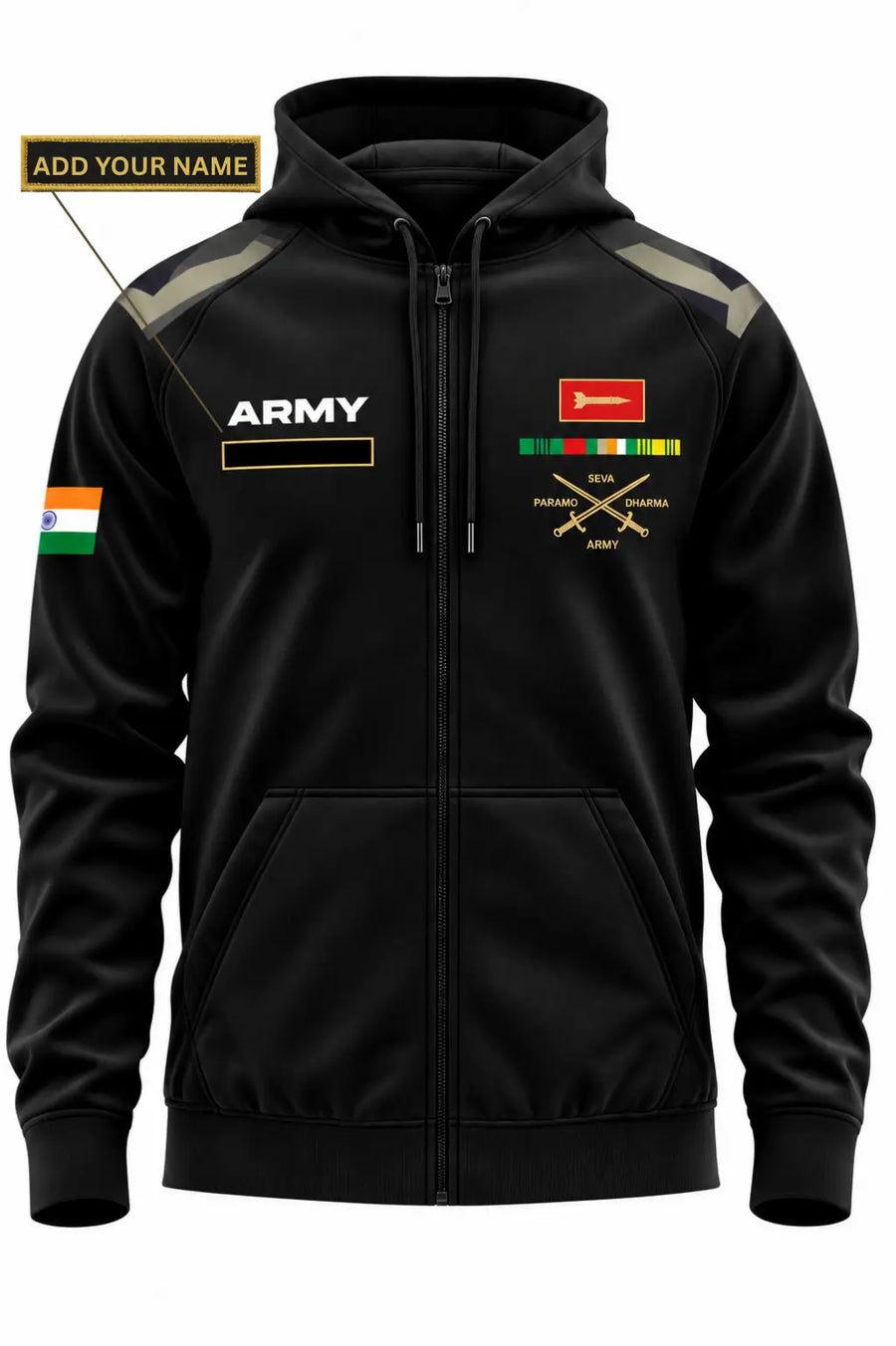 ARMY Zipper Hoodie -Custom  Name Plate