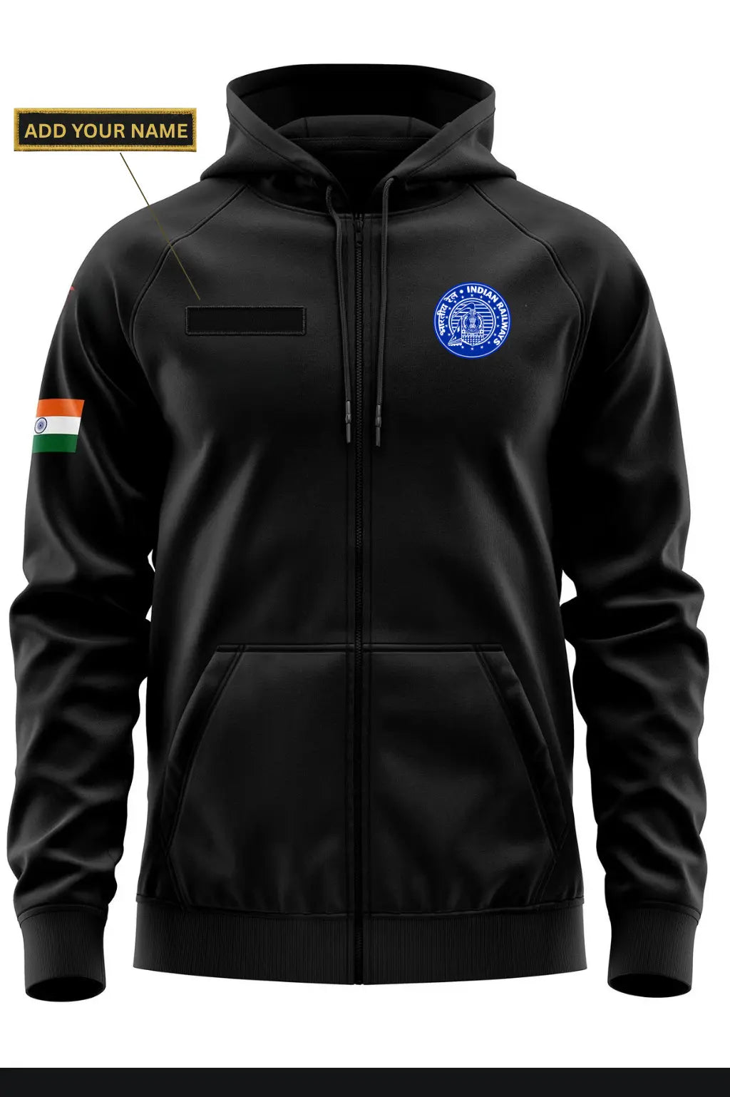 Indian Railway Custom Name Tab Zipper Hoodie