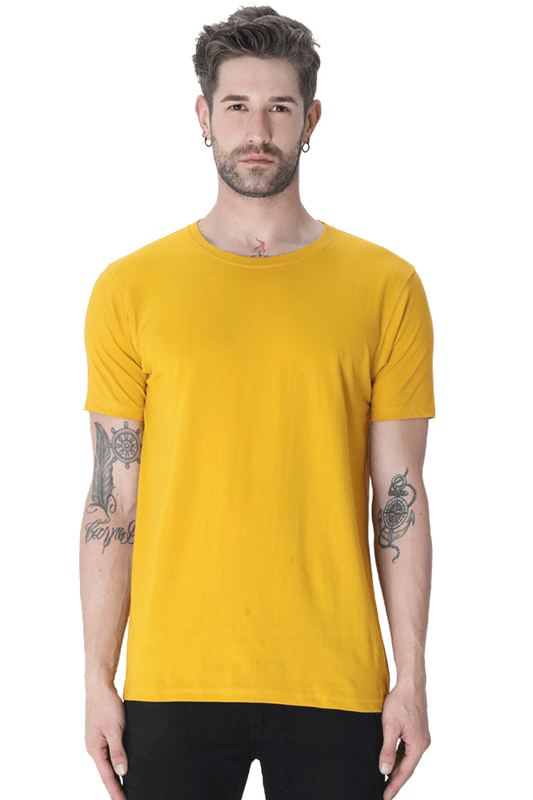 Round Neck Half sleeve classic Mustard Yellow T-shirts For Men by Attire Dot