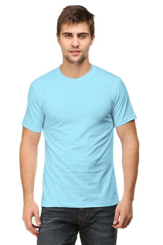 Round Neck Solid Half sleeve classic Baby blue T-shirts For Men