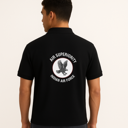 Indian Air Force (IAF) Black Polo T-Shirt – Premium Military-Inspired Apparel with Eagle Emblem