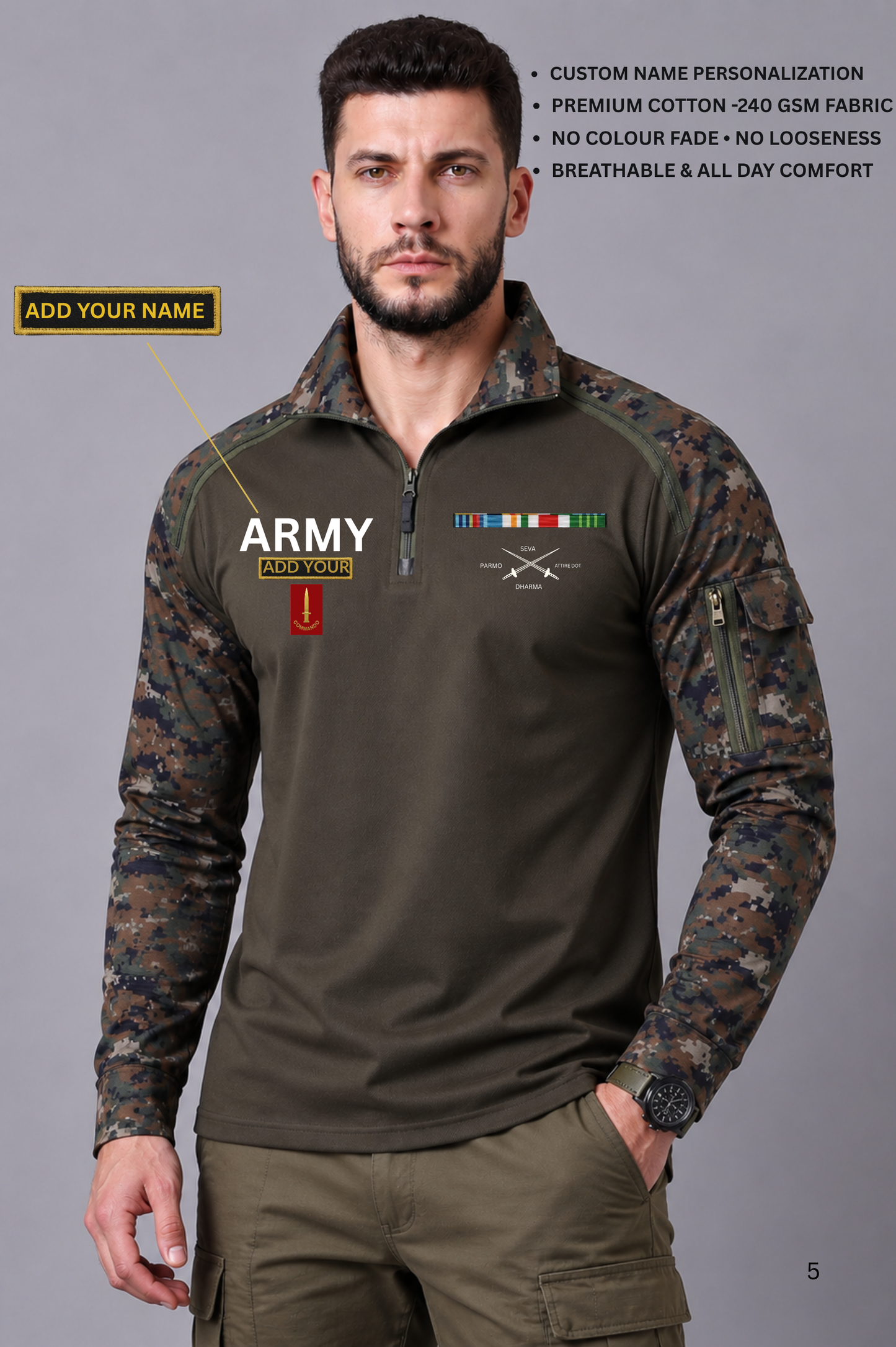 ARMY Custom Name Full sleeve Cotton T-shirt
