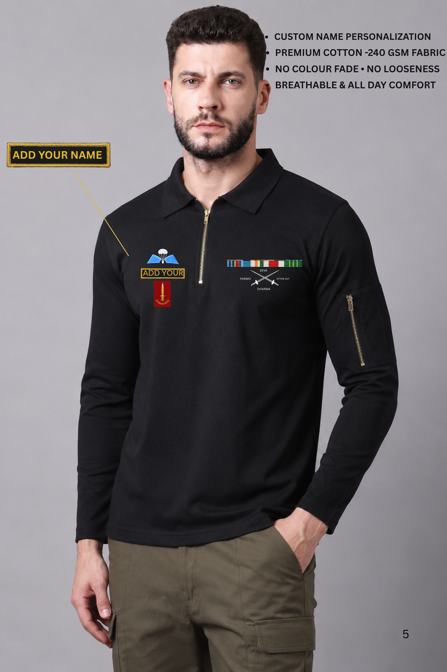 Custom Name full Sleeve Black Cotton T-shirt