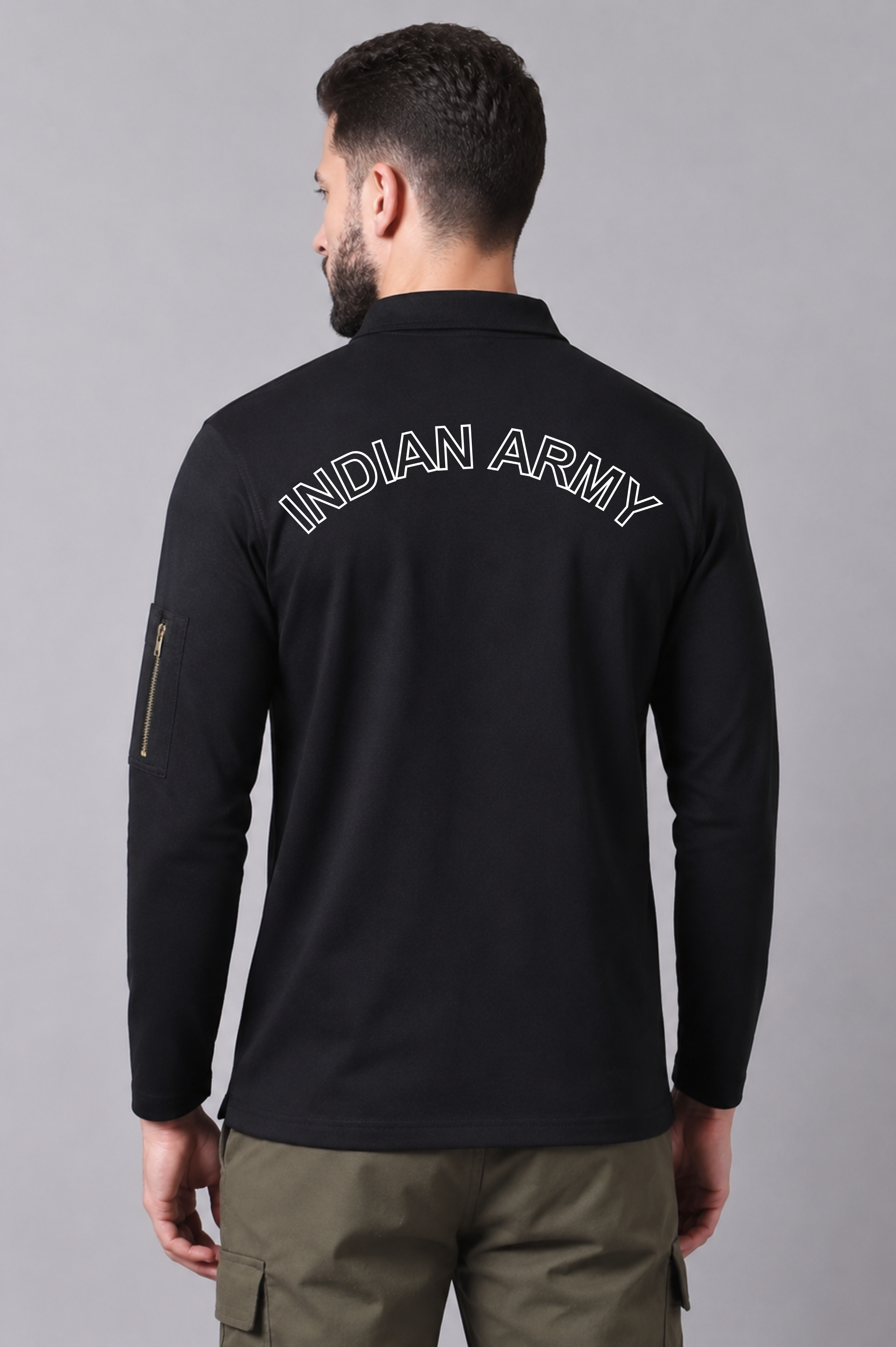 ARMY Custom Name Black Full Sleeve T-shirt