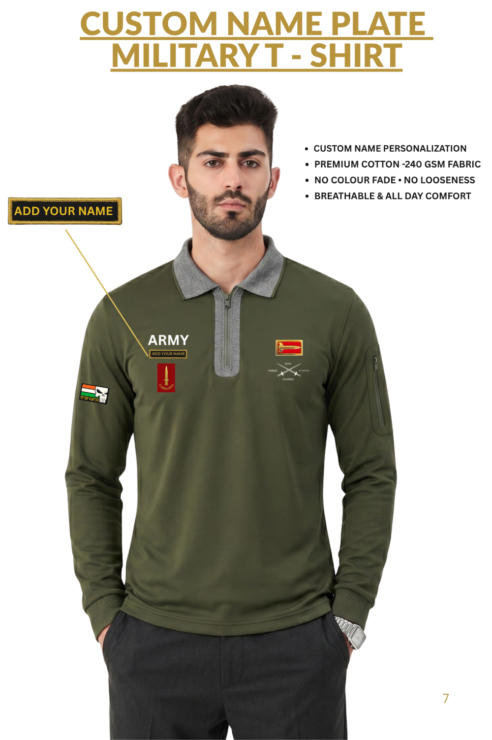 Army Custom Name Full Sleeve Cotton T-shirt