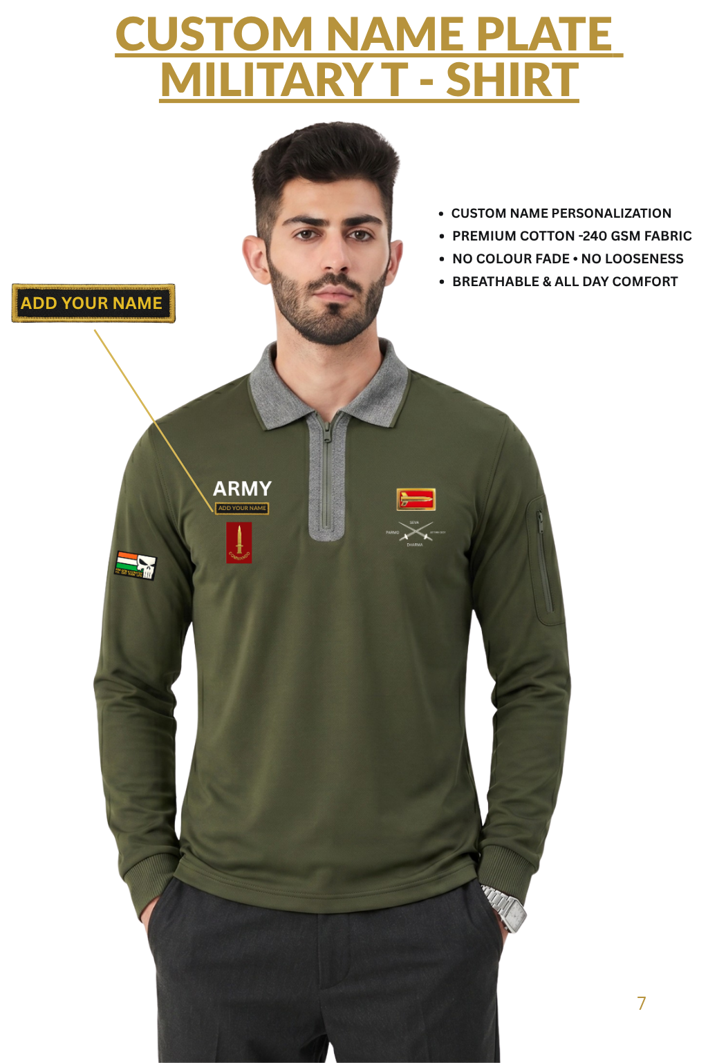 Army Custom Name Full Sleeve Cotton T-shirt