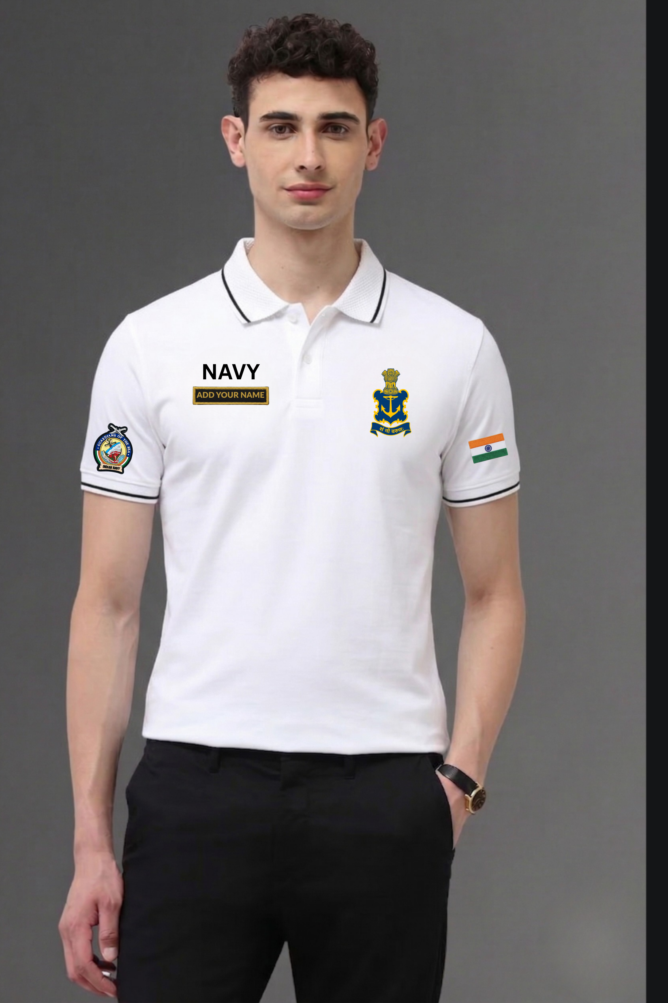 Custom Name Indian Navy Cotton T-Shirt