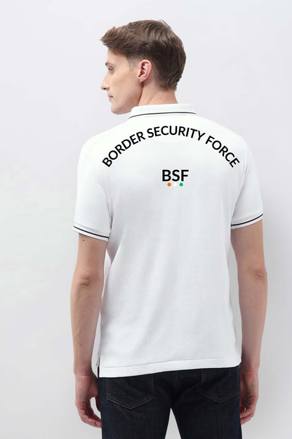 BSF Border Security Force White 100% Cotton Polo T-Shirt