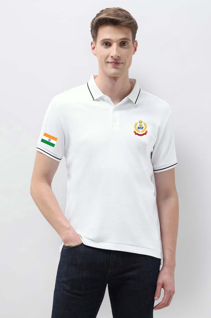 BSF Border Security Force White 100% Cotton Polo T-Shirt