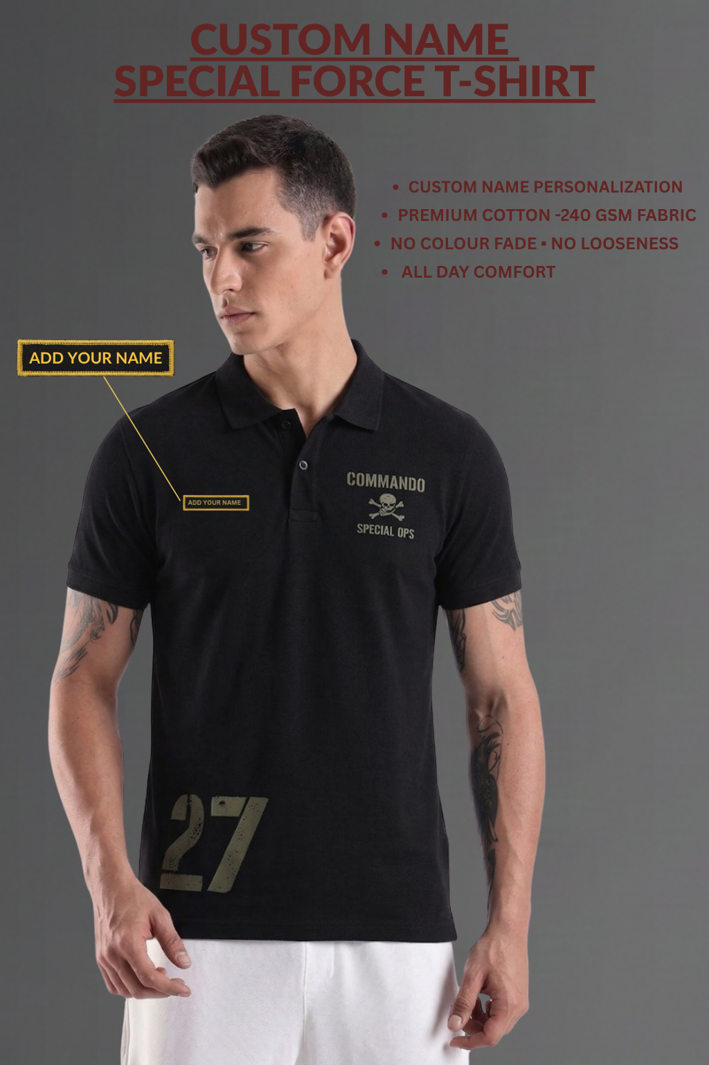 Custom Name Special Forces Black Polo T-Shirt