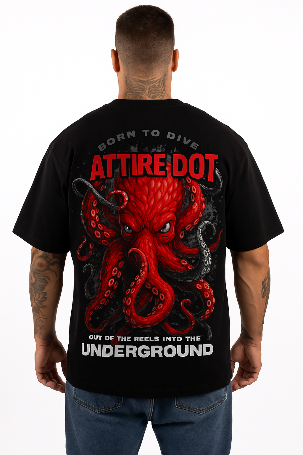 Attire Dot Born to Dive Oversized T-Shirt – Black | 240 GSM Cotton Streetwear