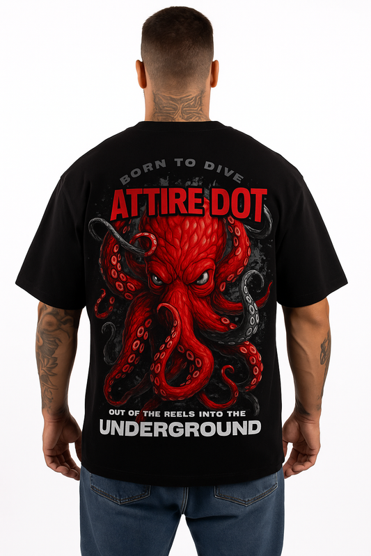 Attire Dot Born to Dive Oversized T-Shirt – Black | 240 GSM Cotton Streetwear