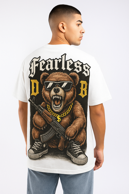 Attire Dot Fearless Bear Oversized T-Shirt – White | 240 GSM Premium Cotton
