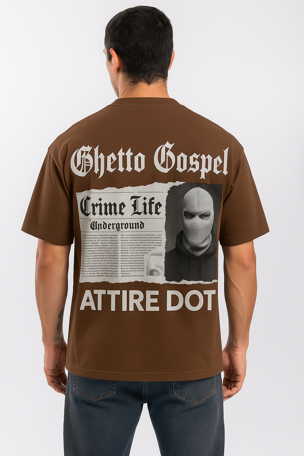 Attire Dot Ghetto Gospel Oversized T-Shirt – Brown | 240 GSM Premium Cotton