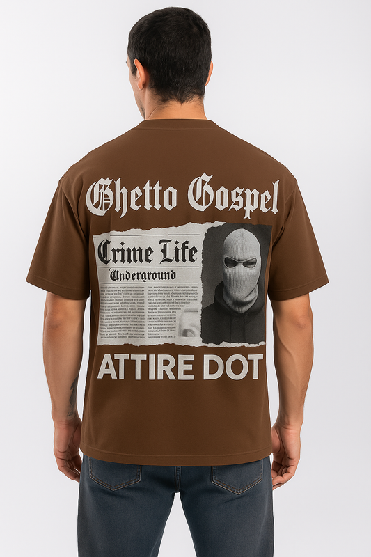 Attire Dot Ghetto Gospel Oversized T-Shirt – Brown | 240 GSM Premium Cotton