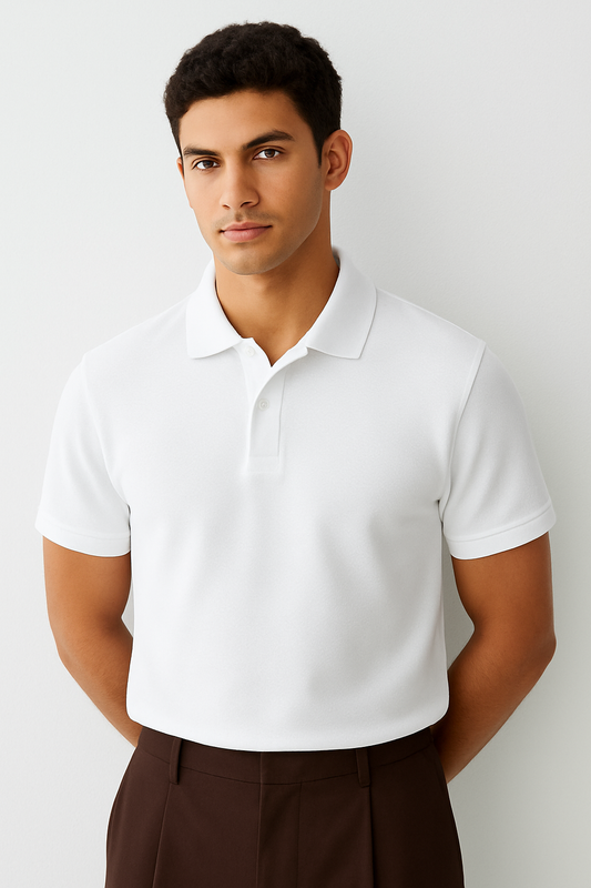 ATTIRE DOT Solid White Polo T-Shirt