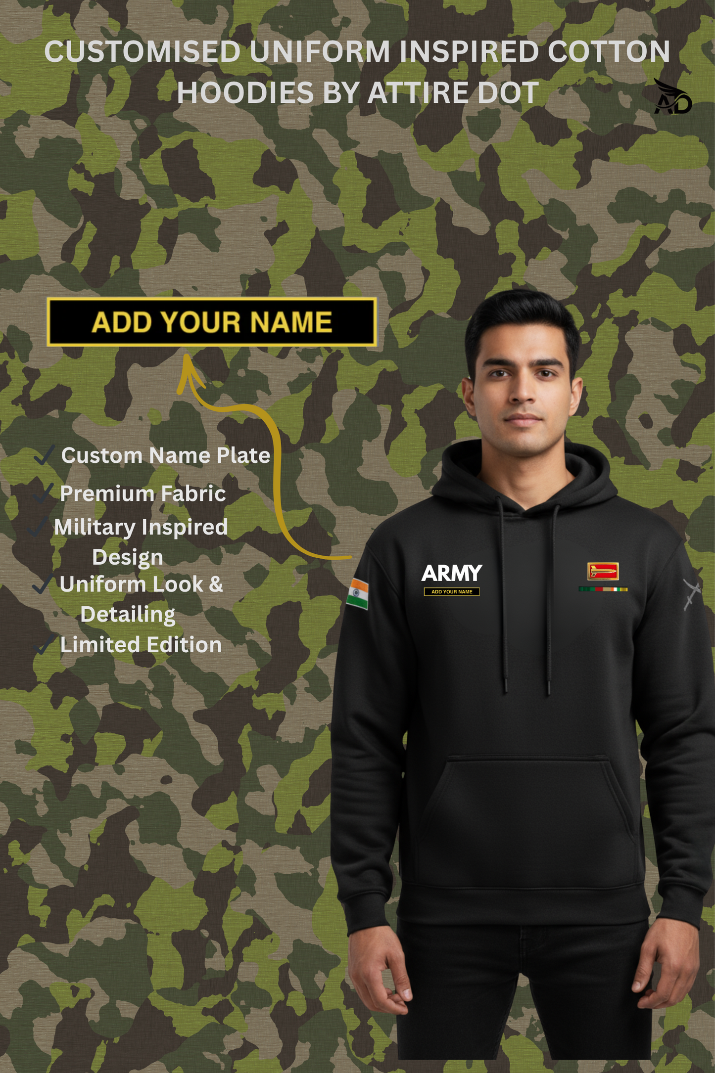 Indian Army Hoodie – Custom Name Tab