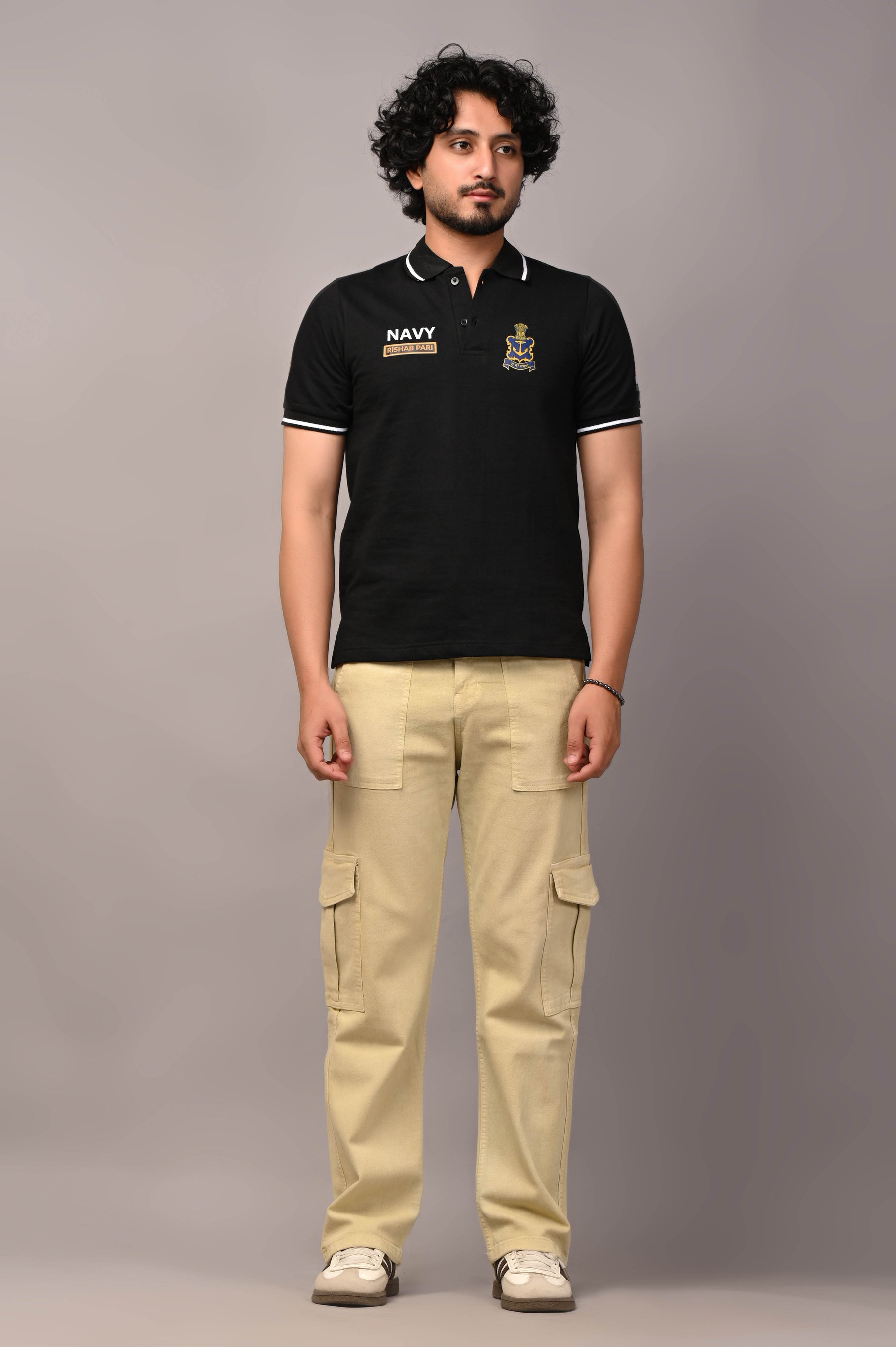 Custom Name Indian Navy Cotton T-Shirt