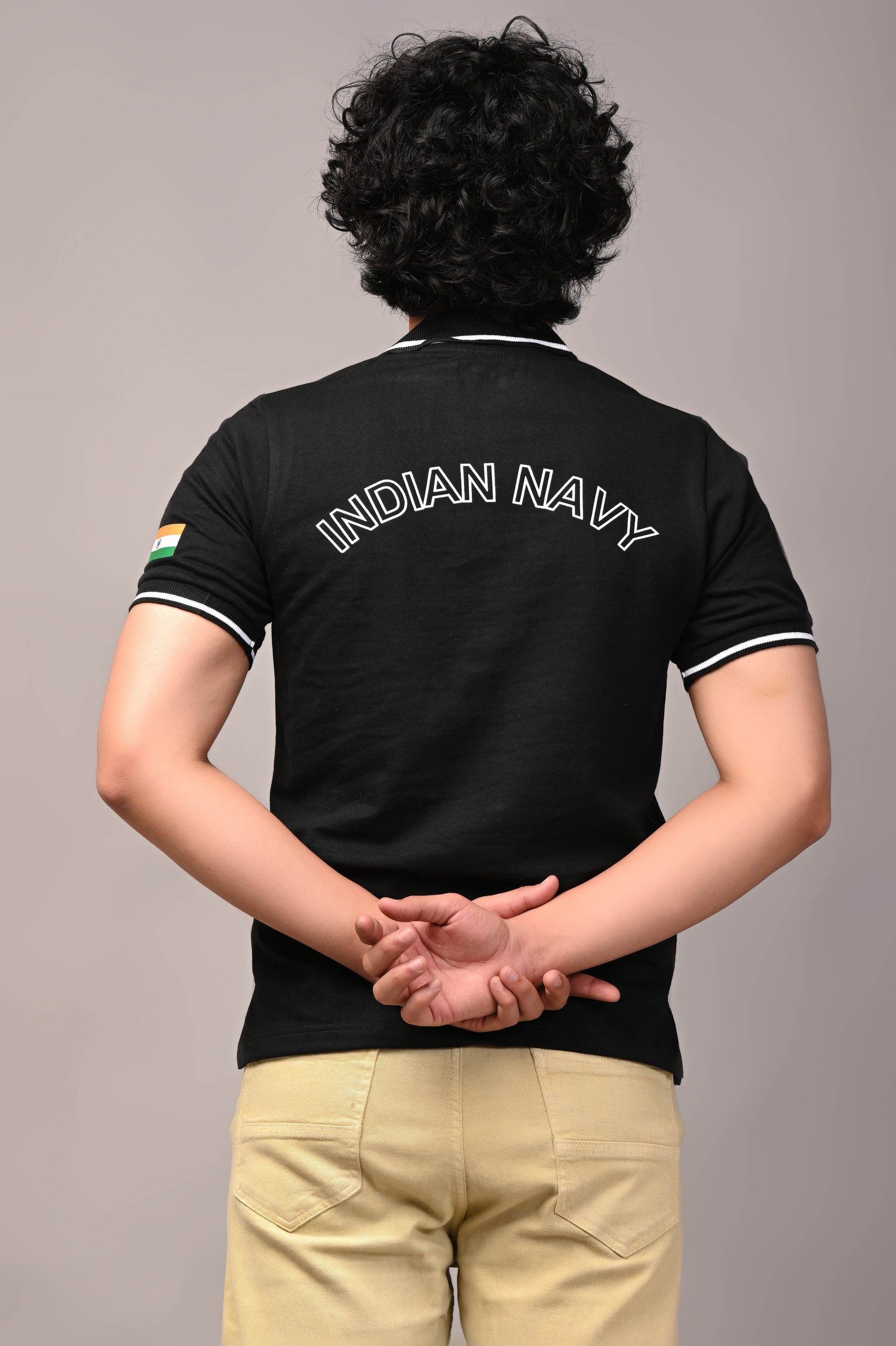 Custom Name Indian Navy Cotton T-Shirt