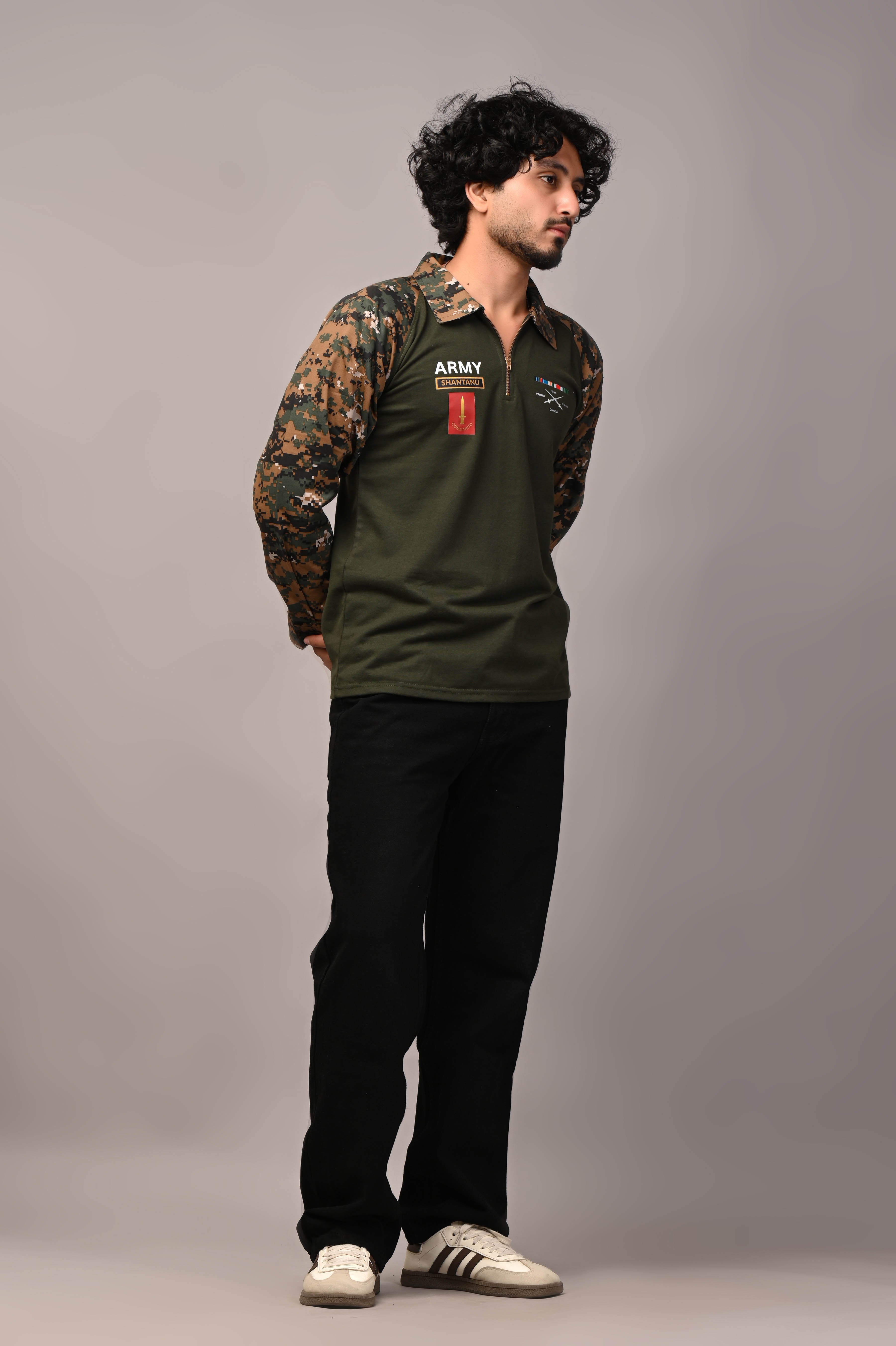 ARMY Custom Name Full sleeve Cotton T-shirt