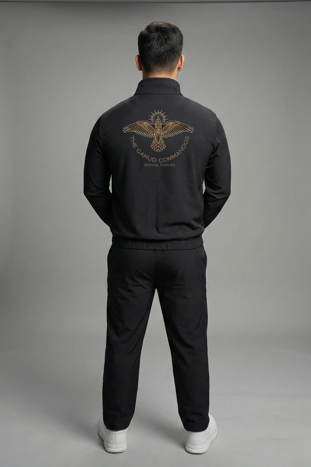 Garud Commando Premium Black Tracksuit – Front & Back Printed | ATTIRE DOT