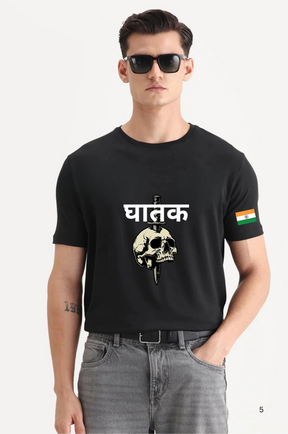 Ghatak Commando Round Neck T-Shirt | Military Inspired Black Cotton Tee