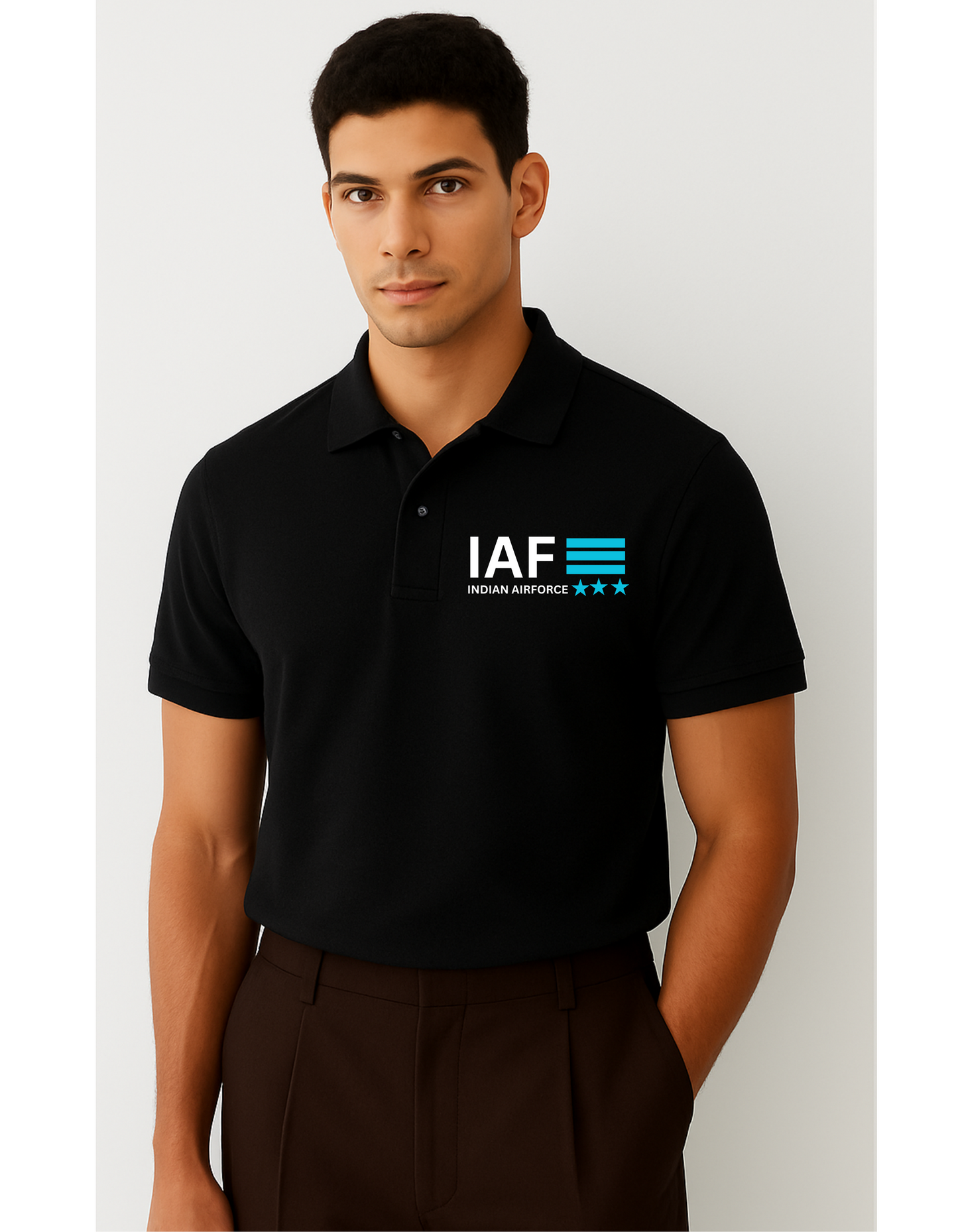 Indian Air Force (IAF) Black Polo T-Shirt – Premium Military-Inspired Apparel with Eagle Emblem
