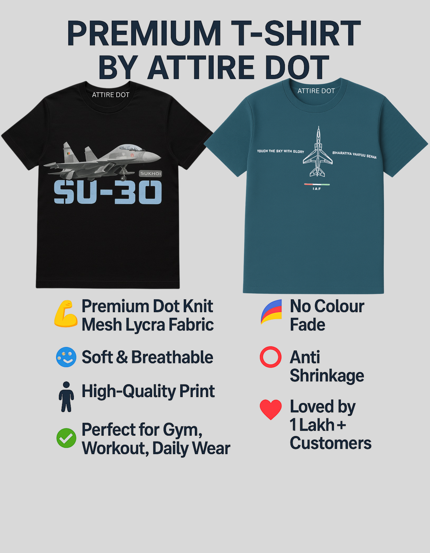 Combo of 2 Patriotic Round Neck T-Shirts – SU-30 Fighter Jet & VAYUSEVAA