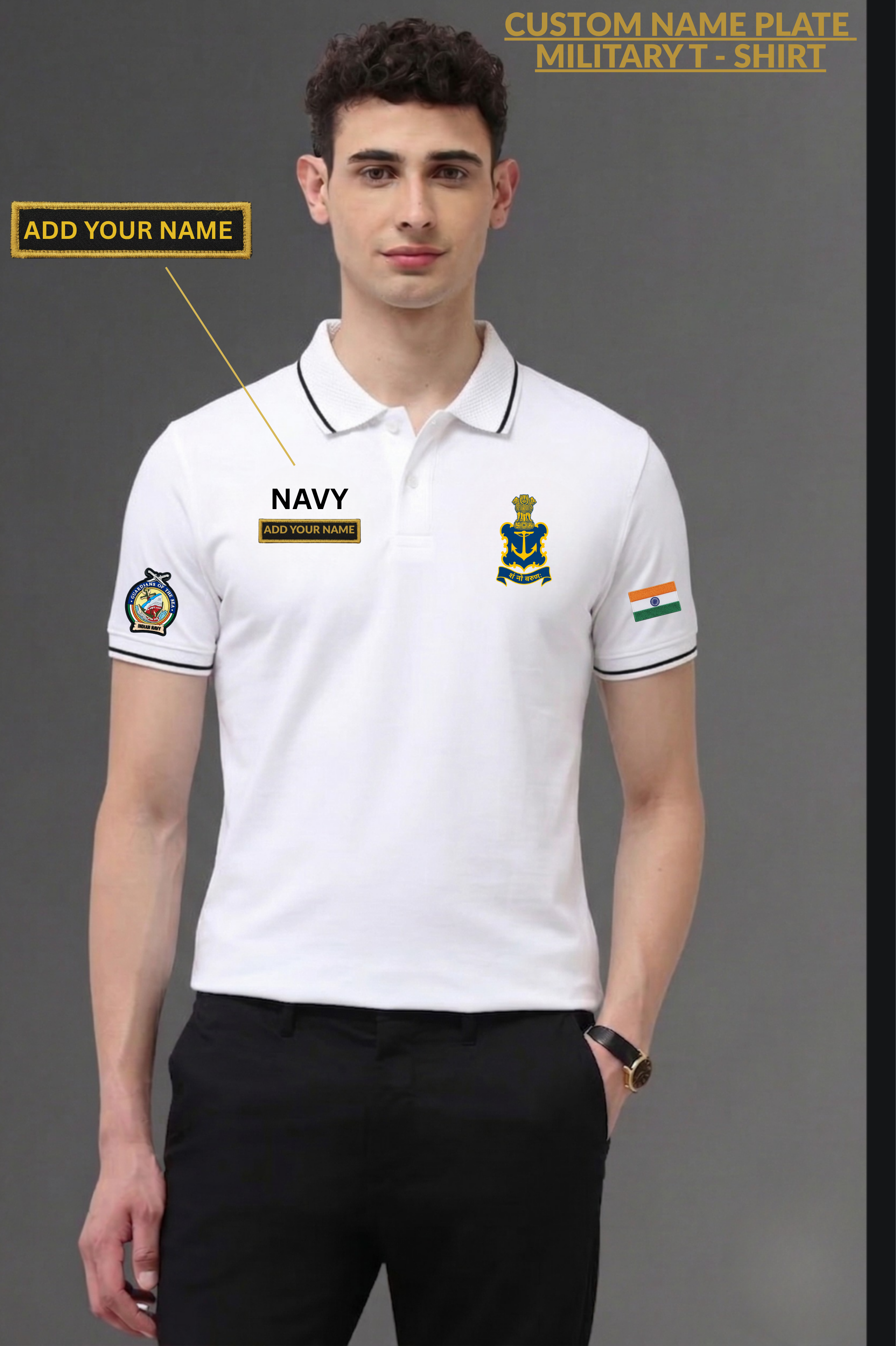 Custom Name Indian Navy Cotton T-Shirt
