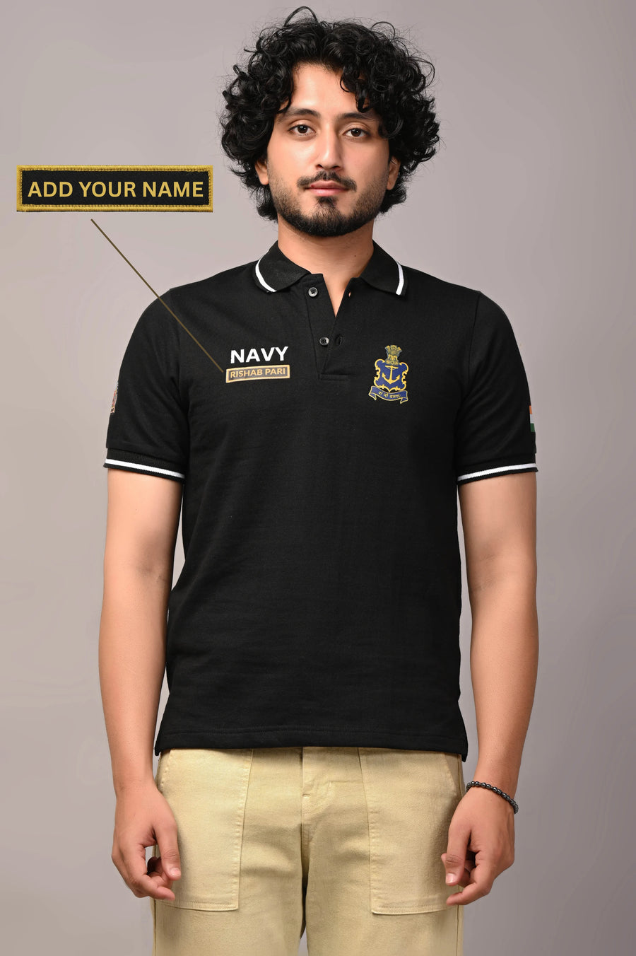 Custom Name Indian Navy Cotton T-Shirt