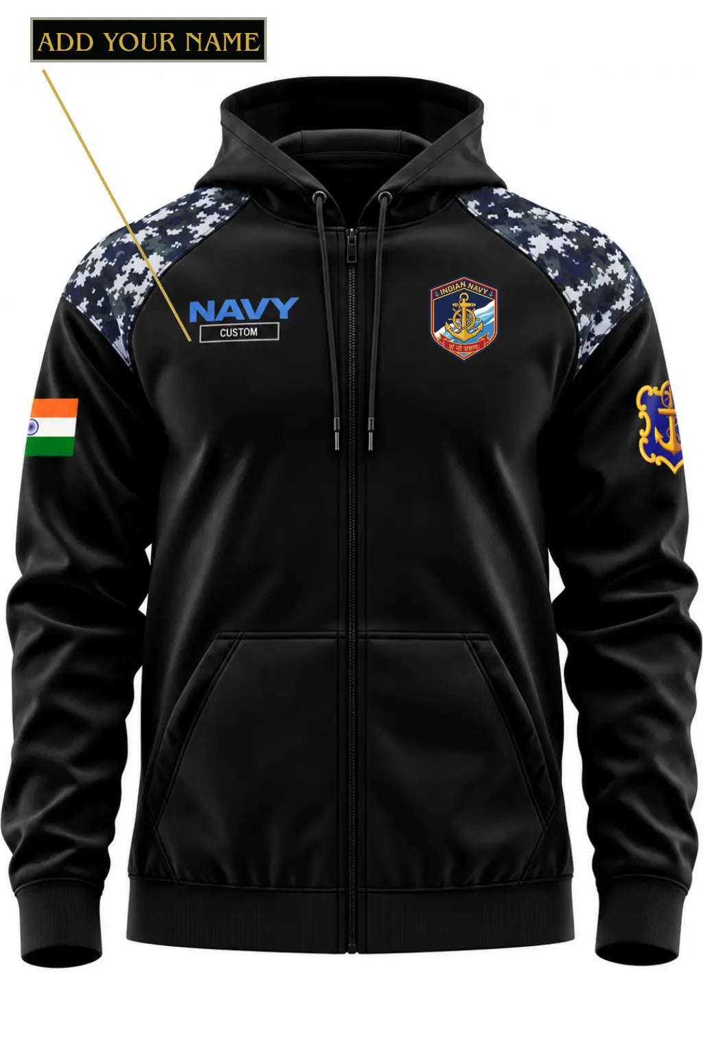 Indian Navy Custom Name   Zipper Hoodie