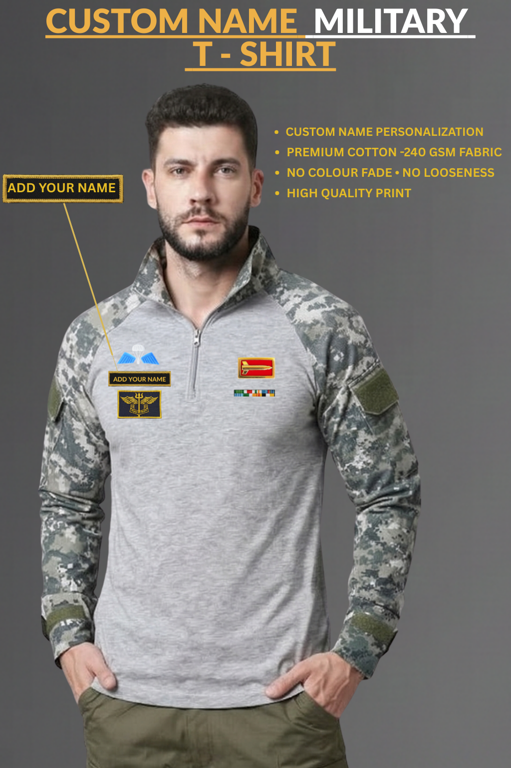 Custom Name Grey Elite Army T-Shirt |