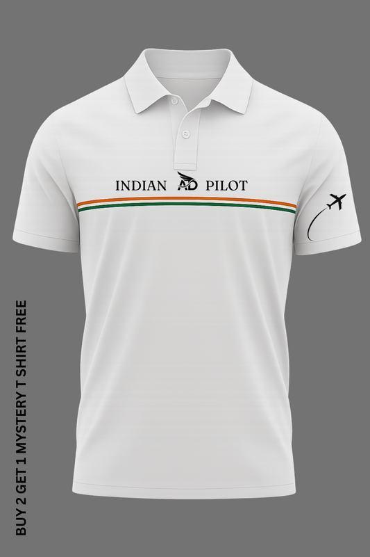 Indian Pilot Polo – 240 GSM Pure Cotton | Tricolour Aviation Edition