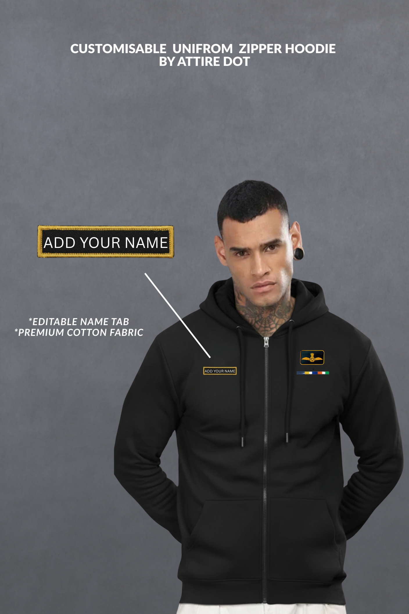 Add Your Name |Customisable Military Zipper Hoodie for Men |