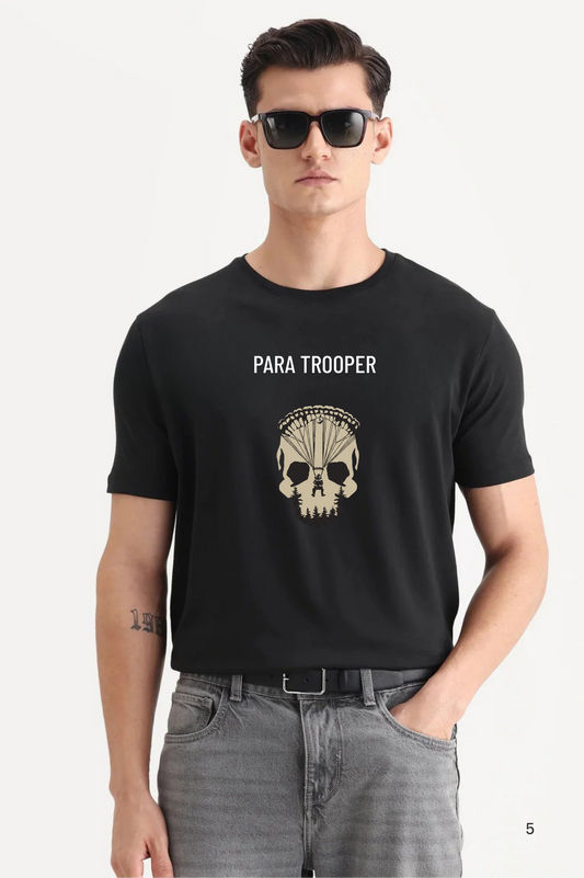 Para Trooper Black Round Neck T-Shirt | Military Inspired Cotton Tee