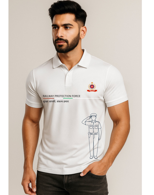 Railway Protection Force Polo | 240 GSM Pure Cotton | RPF Official Graphic Tee