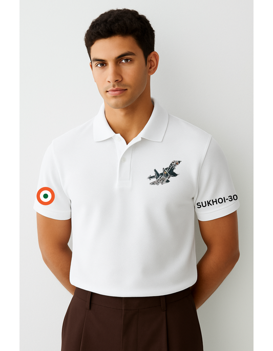 SU-30 Polo White T-Shirt – Premium Fighter Jet Apparel for Aviation Enthusiasts